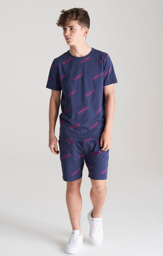Boys Navy Monogram Printed Short