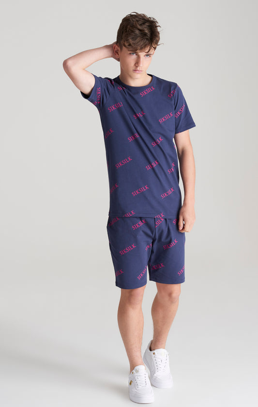Boys Navy Monogram Printed Short