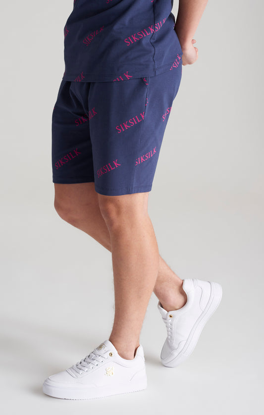 Boys Navy Monogram Printed Short