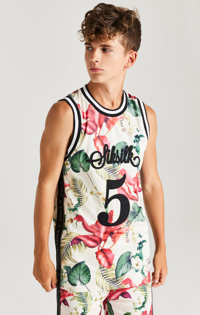 SikSilk Retro Tropics Basketball Vest - Ecru