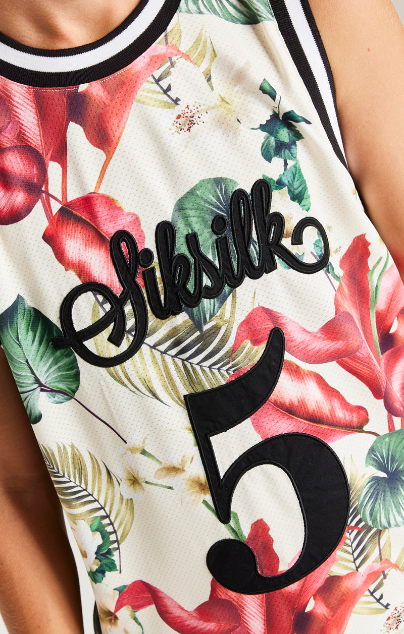 SikSilk Retro Tropics Basketball Vest - Ecru (1)