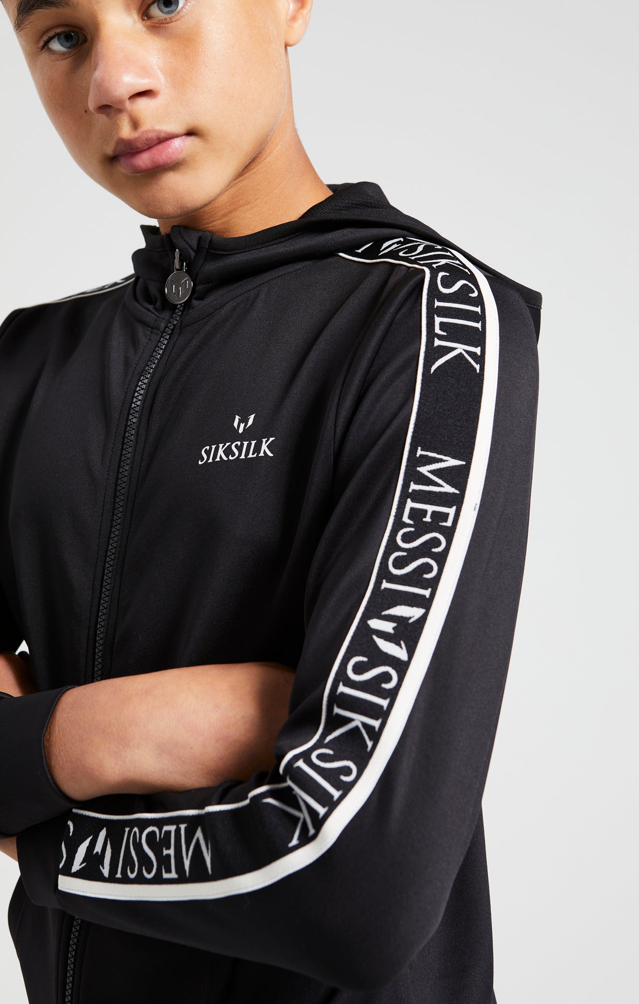 Boys Messi x SikSilk Black Taped Zip Thru Hoodie (1)