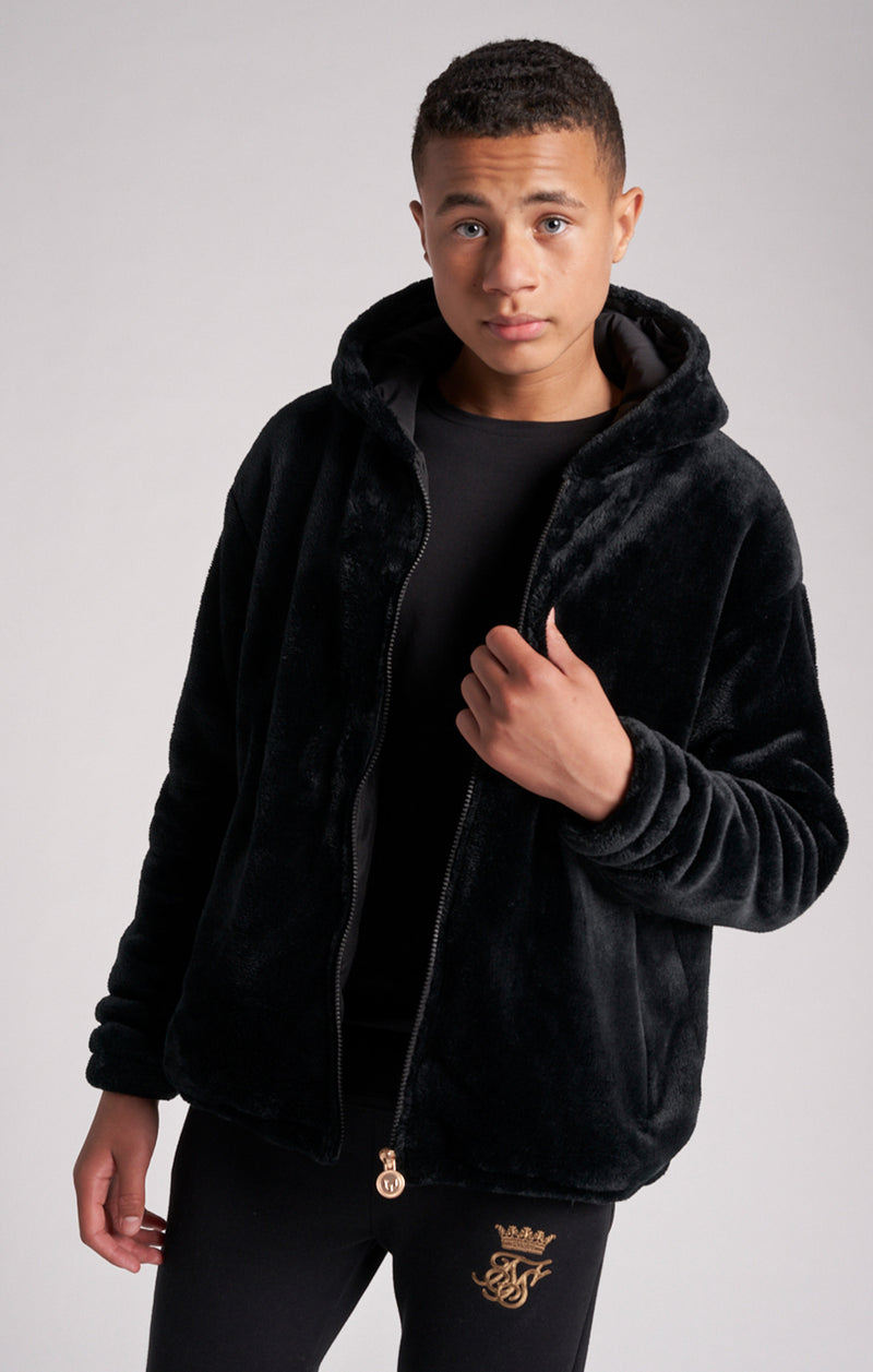 Boys Messi x SikSilk Black Faux Fur Jacket