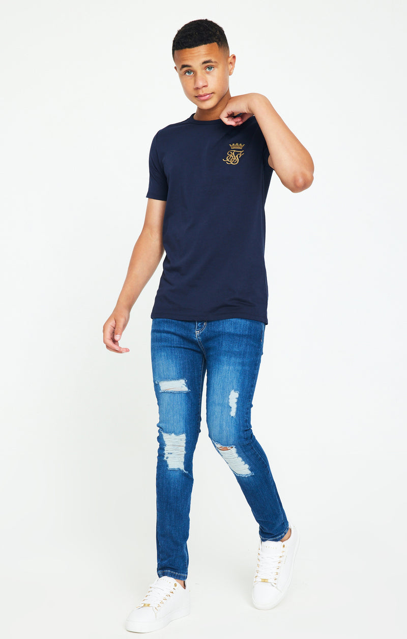 Boys Messi x SikSilk Mid Wash Distressed Skinny Denim Jean (1)