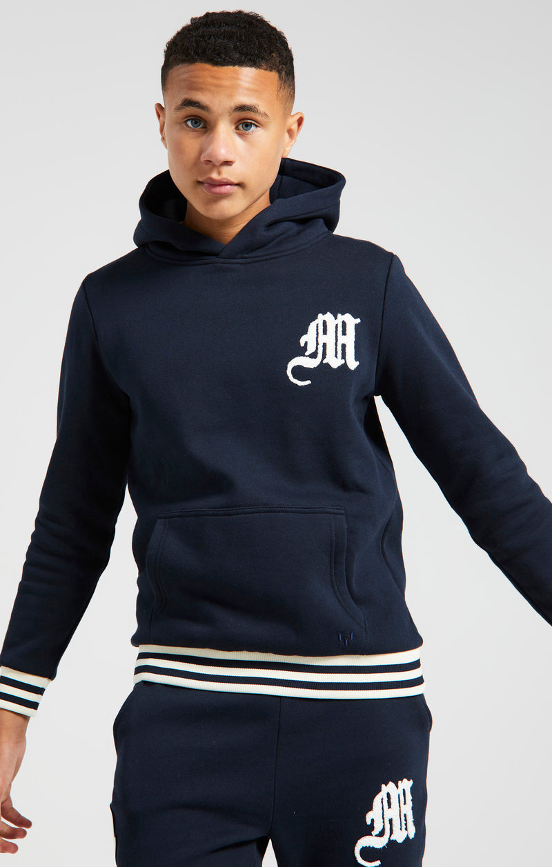 Boys Messi x SikSilk Navy Striped Rib Overhead Hoodie (1)