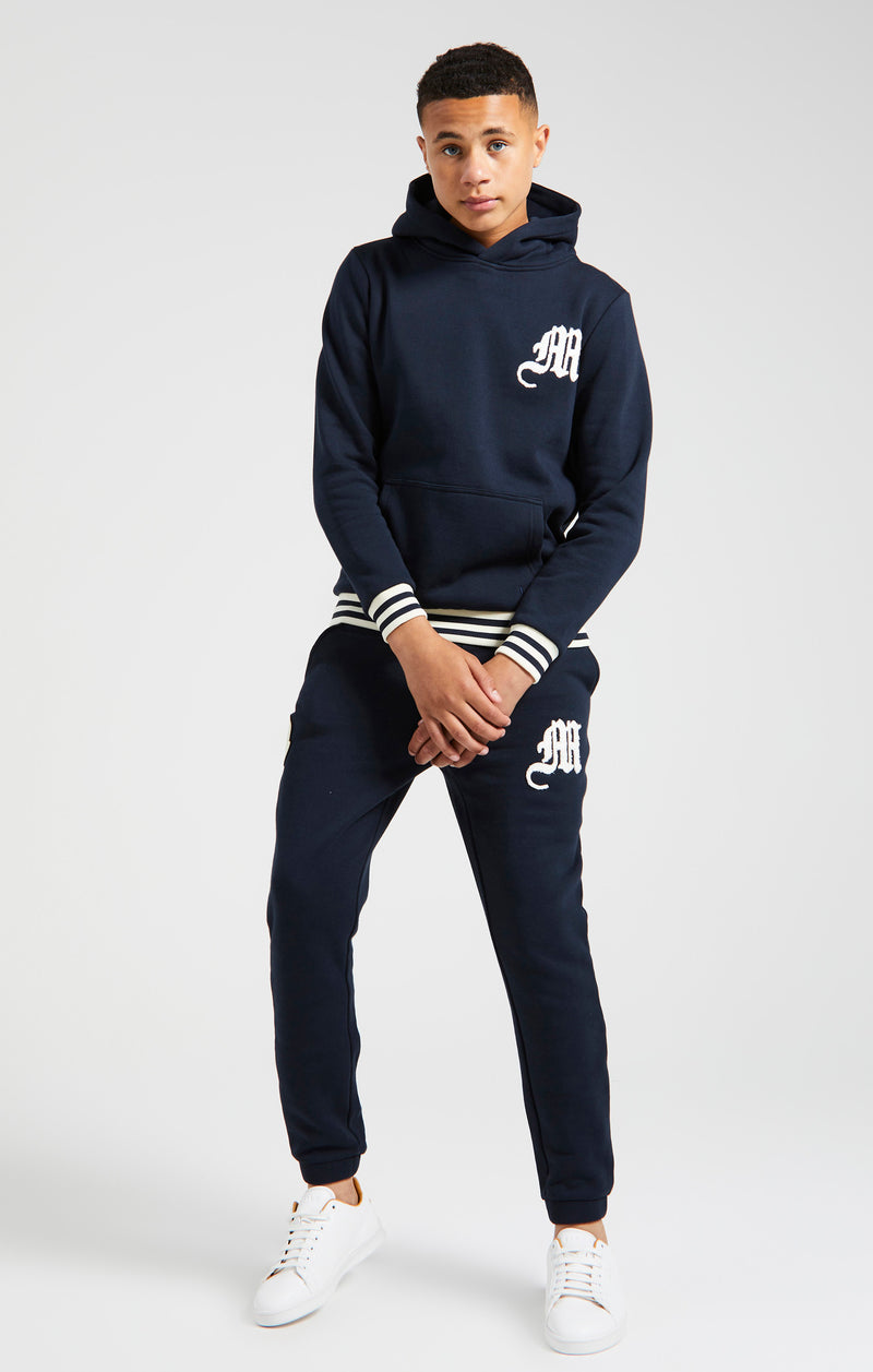 Boys Messi x SikSilk Navy Striped Rib Overhead Hoodie