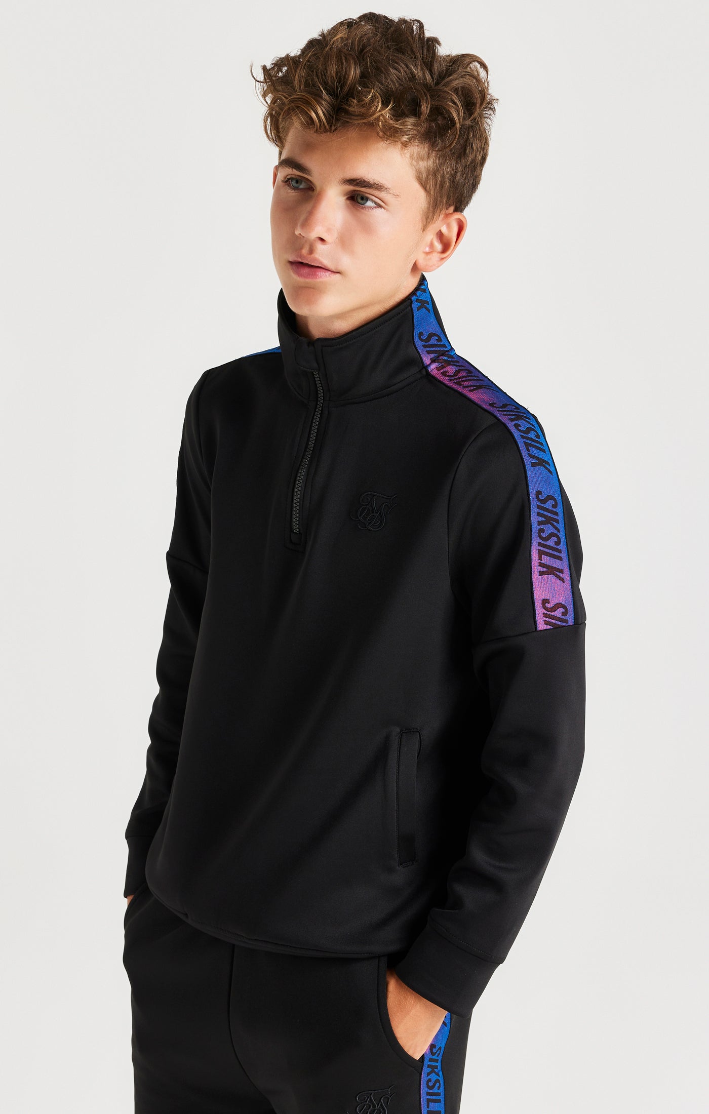 Load image into Gallery viewer, SikSilk Iridescent 1/4 Zip Funnel Neck - Black