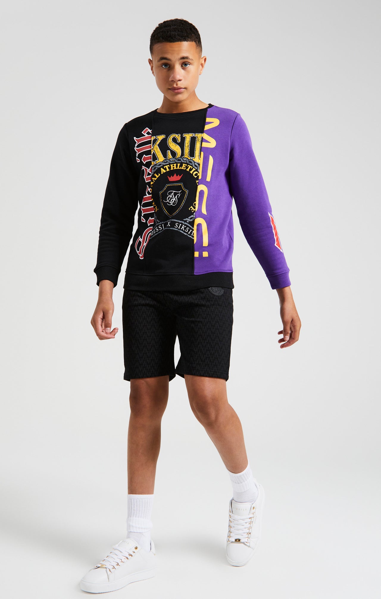 Messi x SikSilk Retro Varsity Crew Sweater - Black & Purple (3)