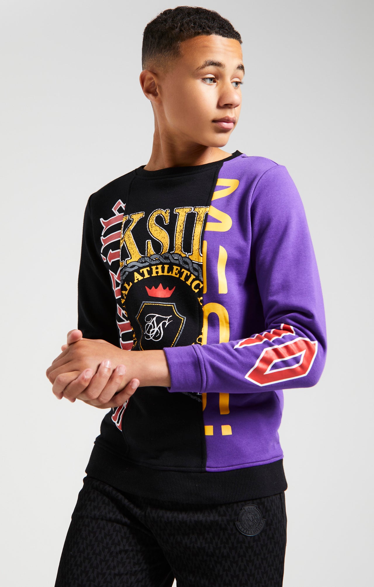 Messi x SikSilk Retro Varsity Crew Sweater - Black & Purple (2)