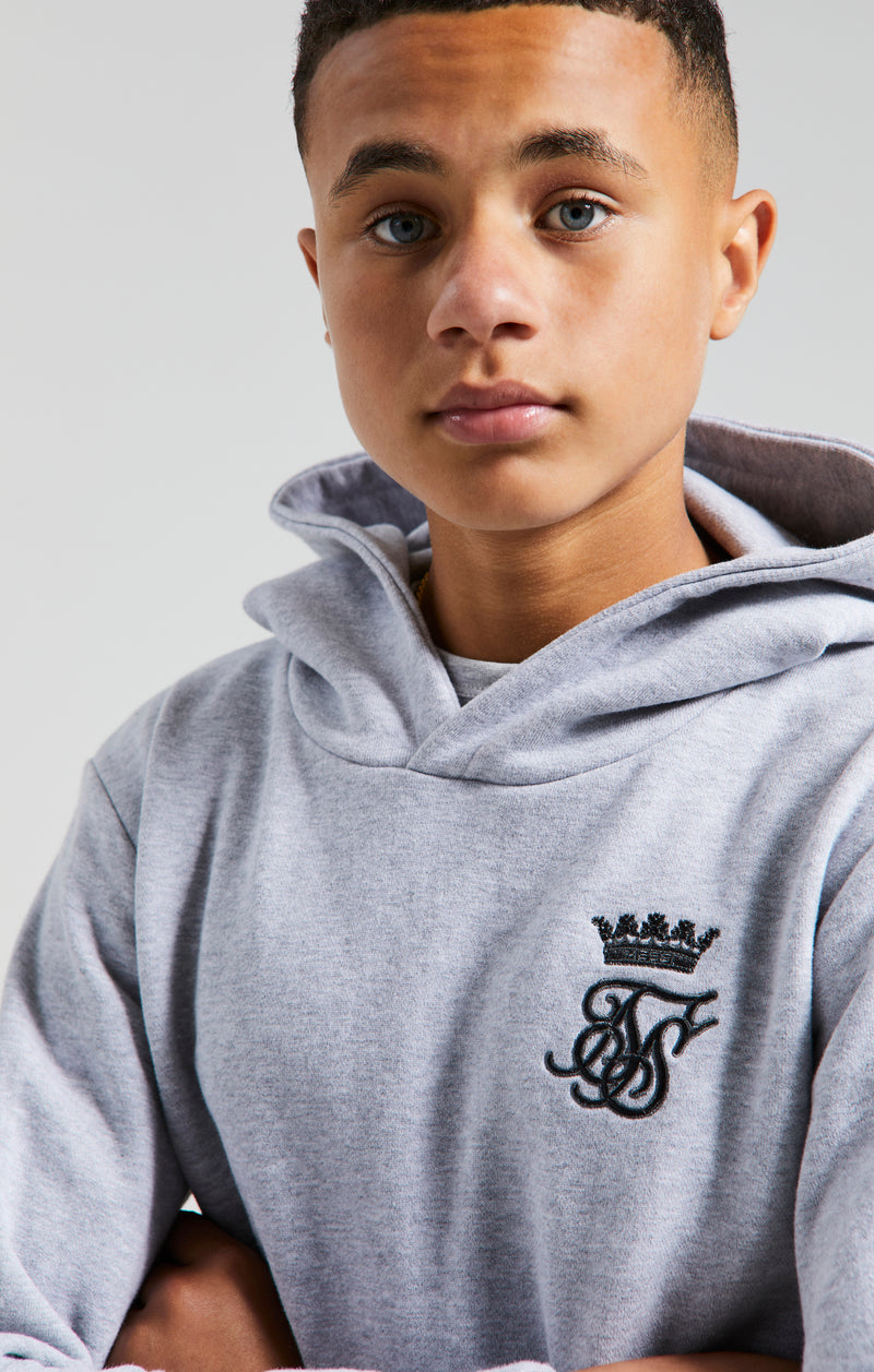 Boys Messi x SikSilk Grey Marl Embroidered Overhead Hoodie (1)