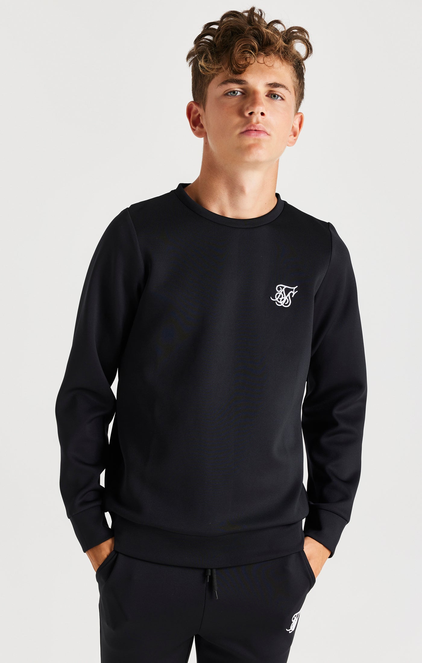 Load image into Gallery viewer, Boys Black Poly Sweatshirt Tracksuit (3)