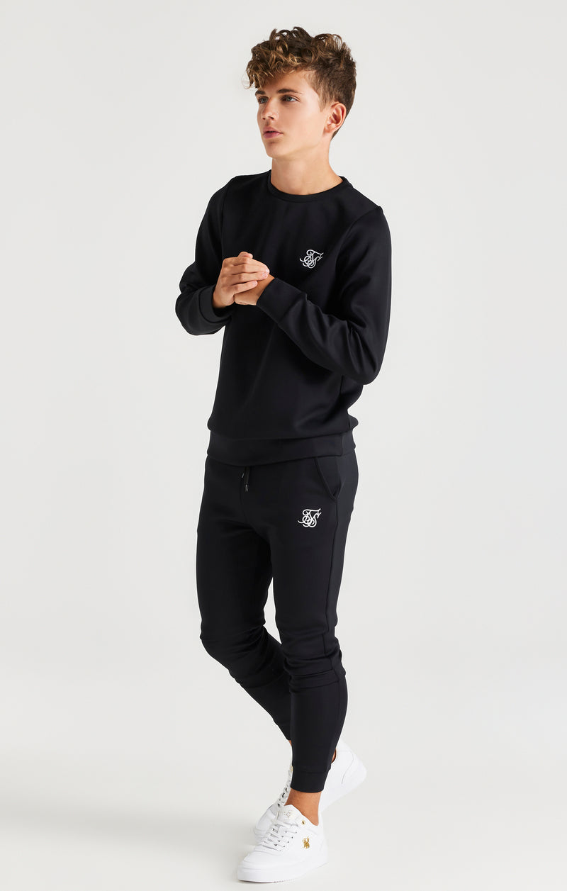 Boys Black Poly Sweatshirt Tracksuit