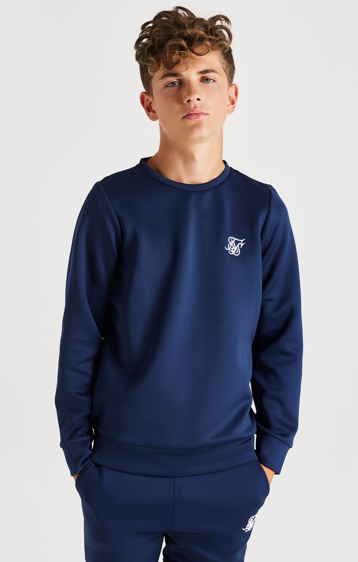 Load image into Gallery viewer, Boys Navy Poly Sweatshirt Tracksuit (4)