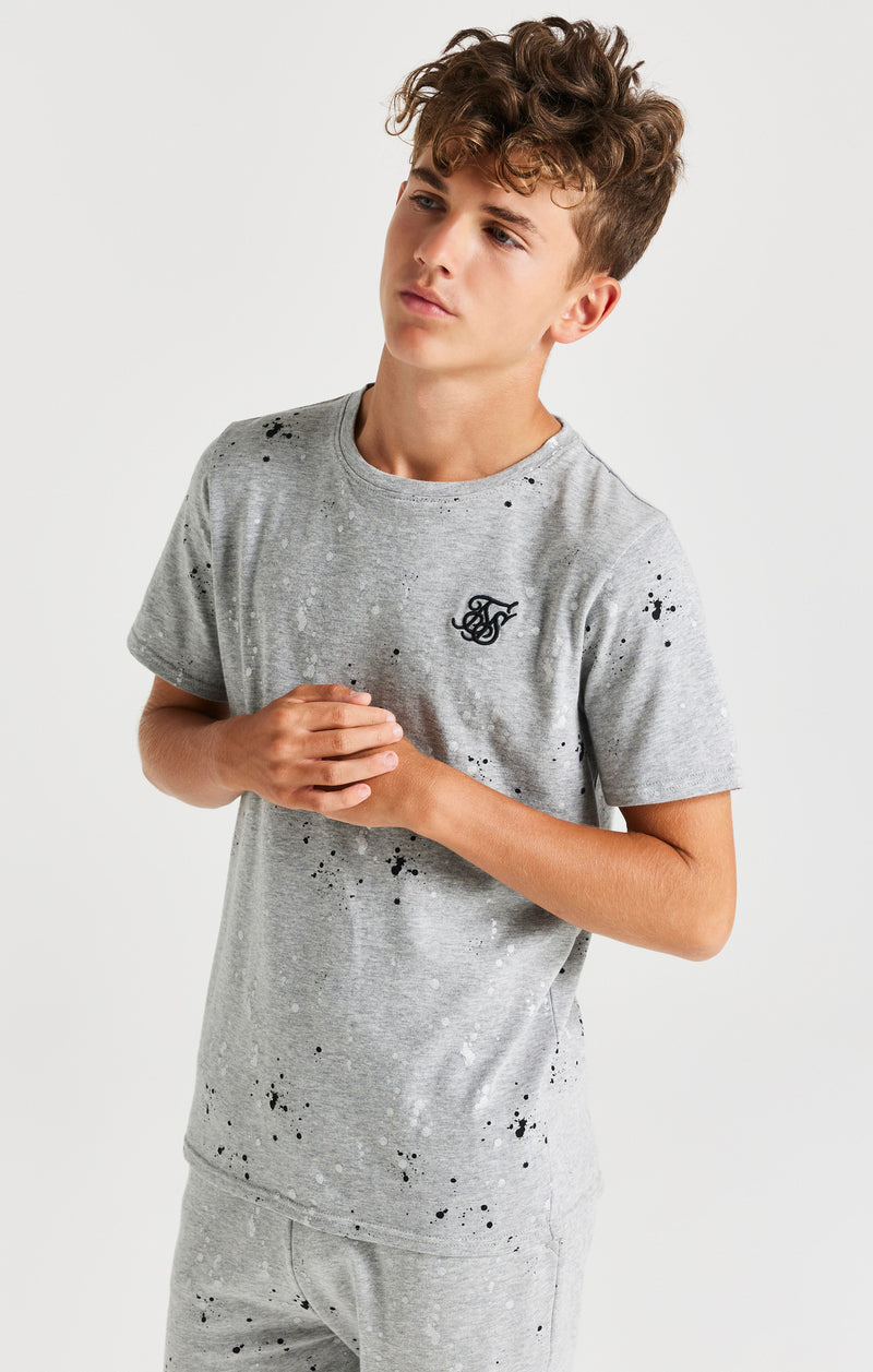 SikSilk Paint Splatter Tee - Grey Marl