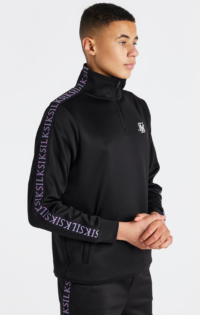 Boys Black Taped 1/4 Zip Funnel Neck