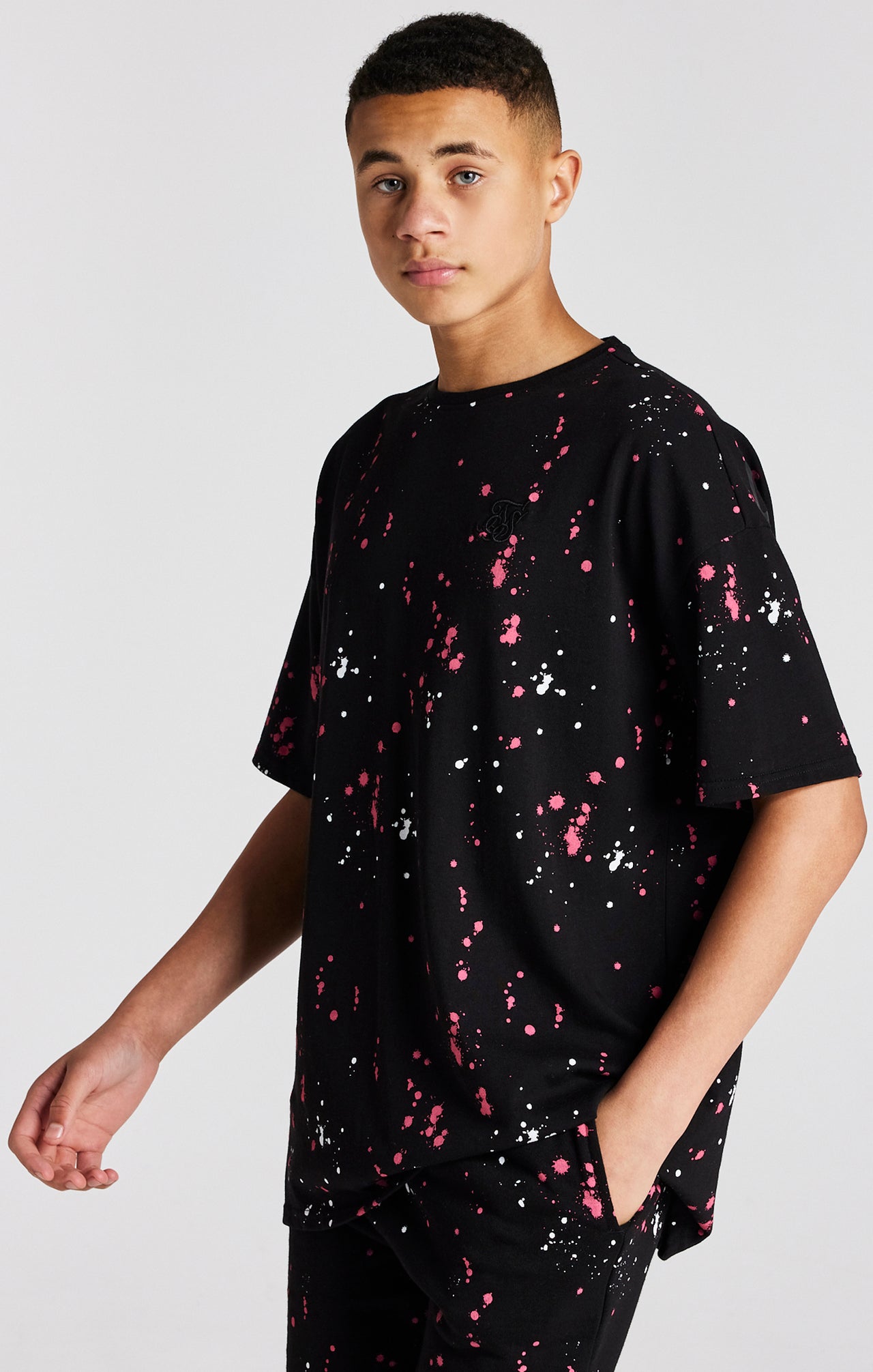 Boys Black Paint Splatter Oversized T-Shirt (5)