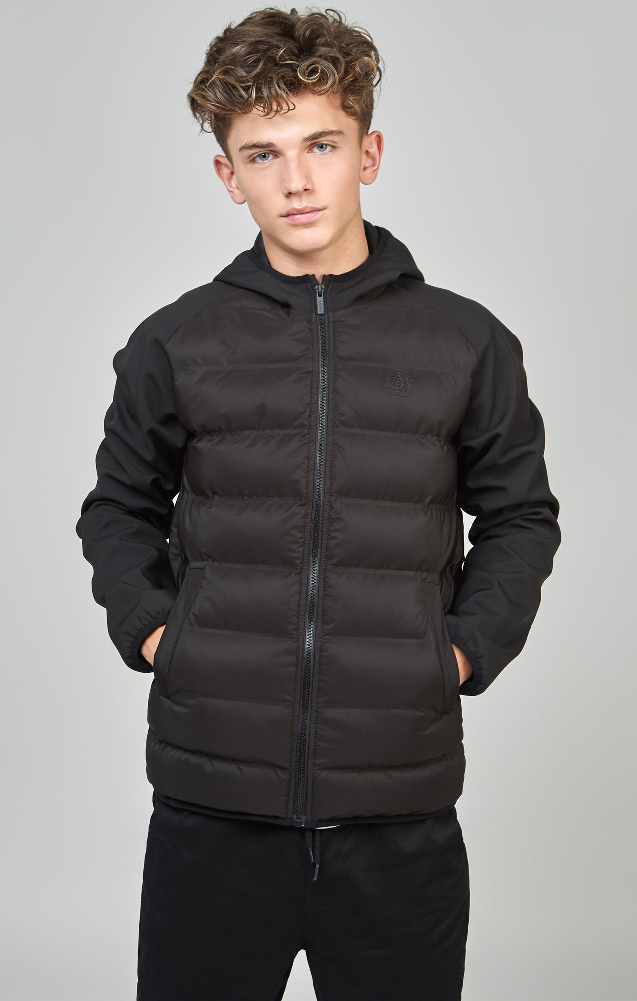 Boys Black Neoprene Sleeve Bubble Jacket