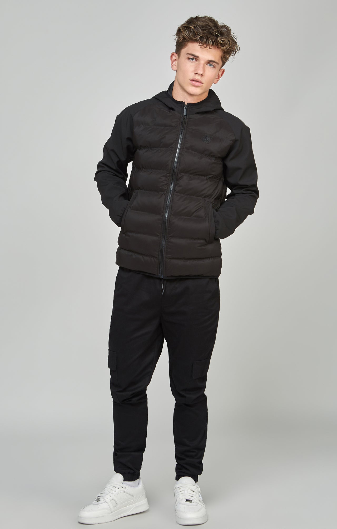 Boys Black Neoprene Sleeve Bubble Jacket (1)