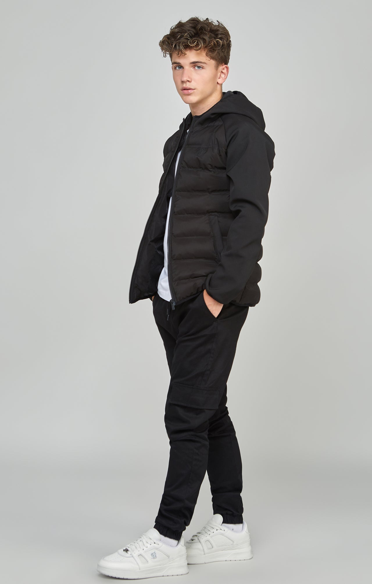 Boys Black Neoprene Sleeve Bubble Jacket (3)