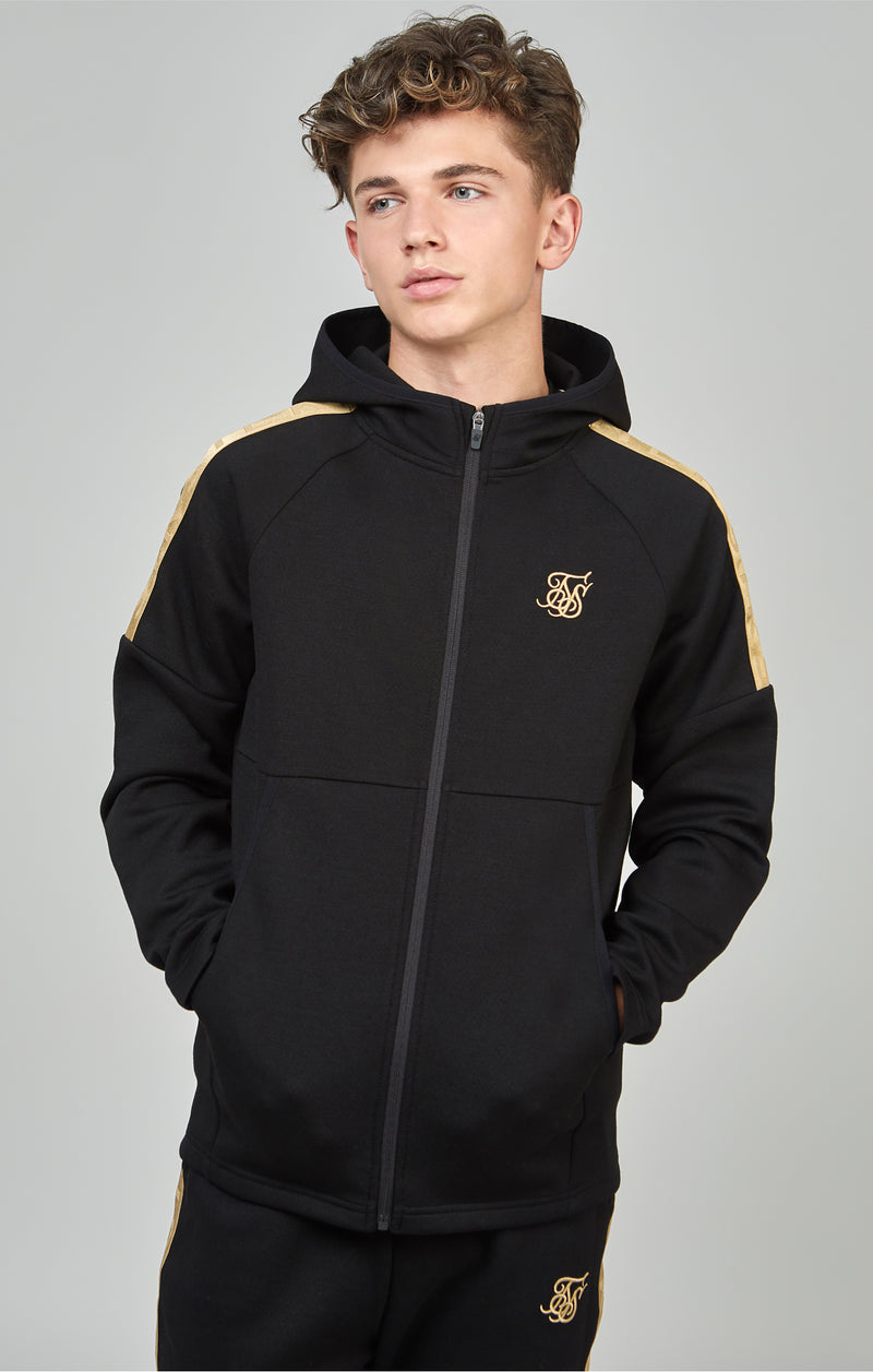 Boys Black Taped Zip Thru Hoodie