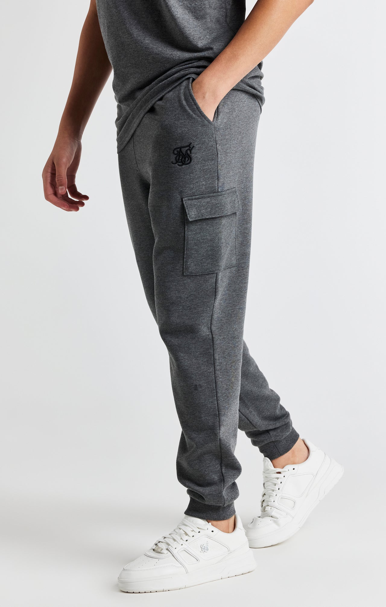 Boys Dark Grey Marl Cargo Cuffed Jogger