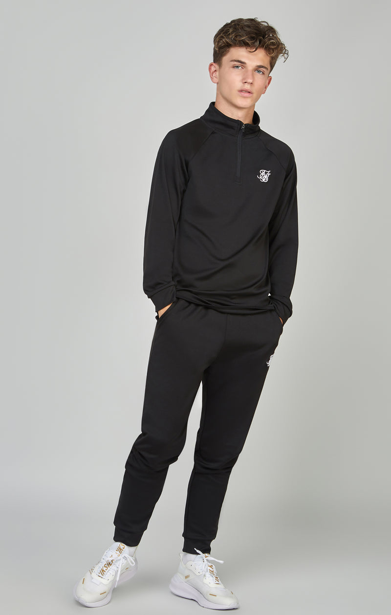 Boys Black 1/4 Zip & Jogger Tracksuit
