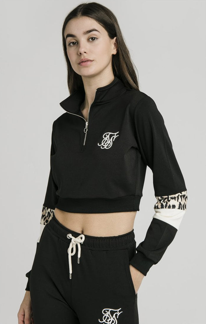 Load image into Gallery viewer, SikSilk Quarter Leopard Track Top – Black