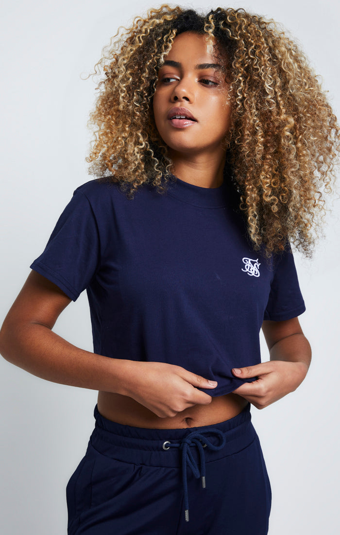 Navy Essential Retro Box Fit Crop T-Shirt