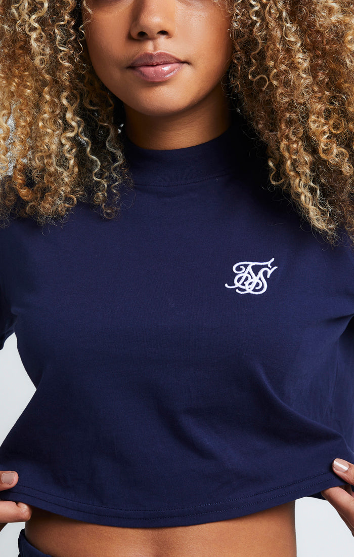 Navy Essential Retro Box Fit Crop T-Shirt (1)