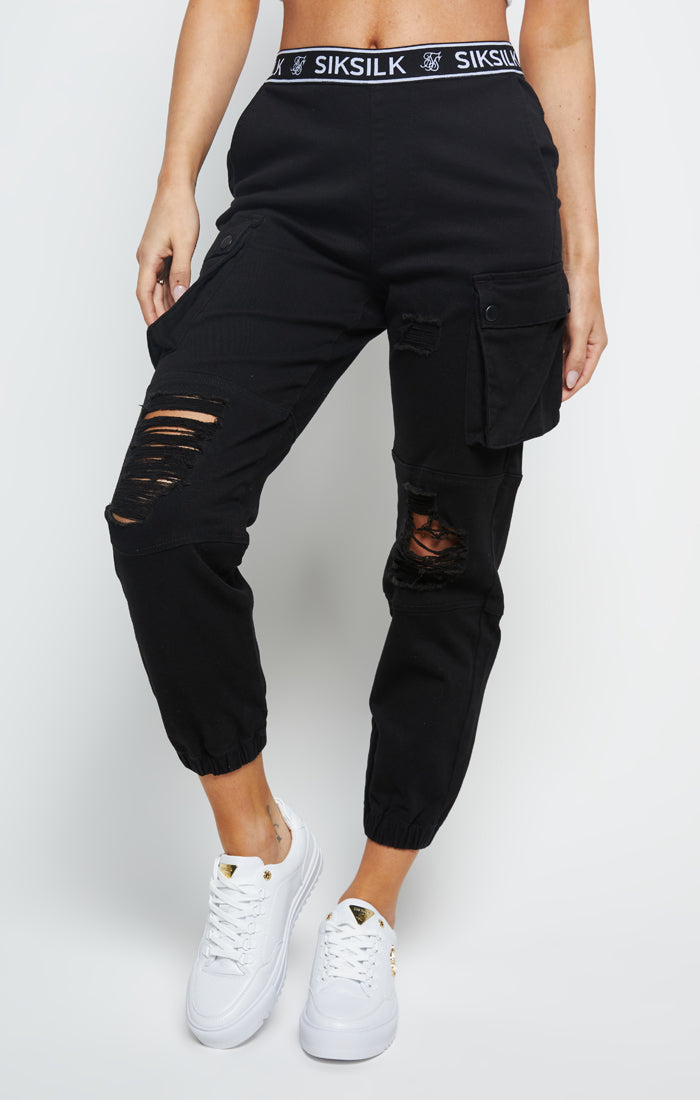 Load image into Gallery viewer, SikSilk Distressed Cargo Jogger - Black