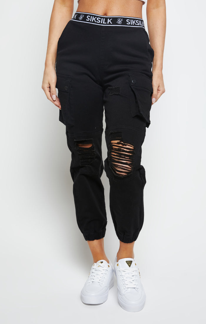 SikSilk Distressed Cargo Jogger Black SikSilk IE