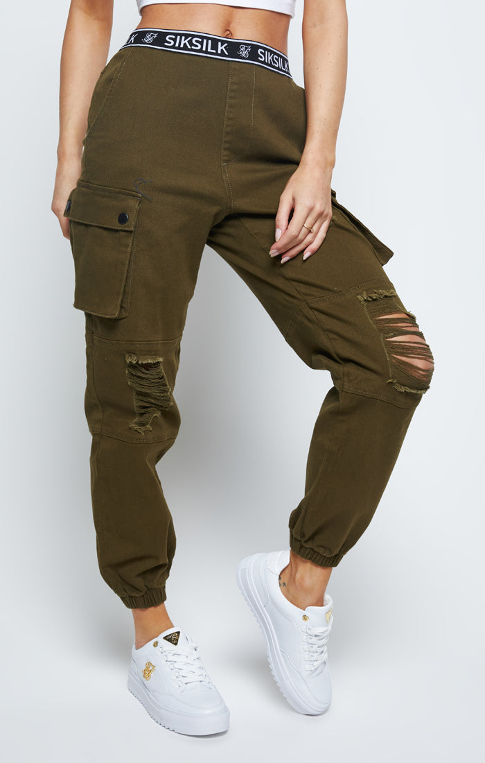 SikSilk Distressed Cargo Jogger - Khaki (4)