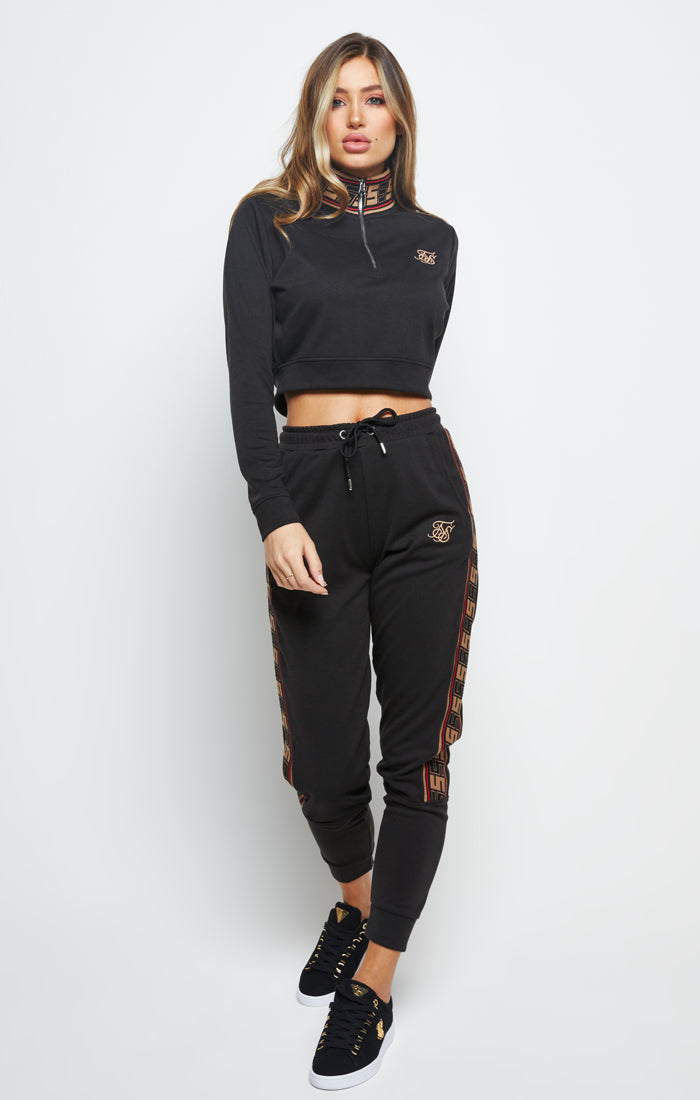 SikSilk Distinction Quarter Zip Crop Hoodie - Black