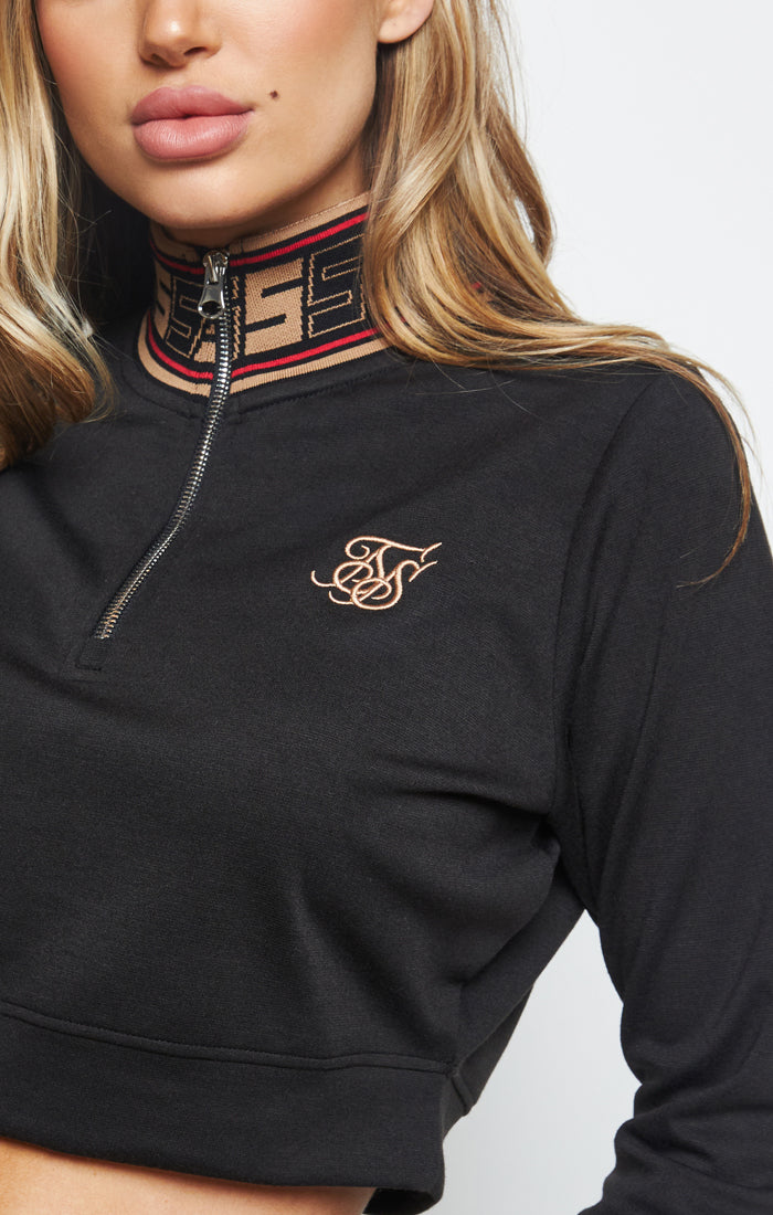 SikSilk Distinction Quarter Zip Crop Hoodie - Black (1)