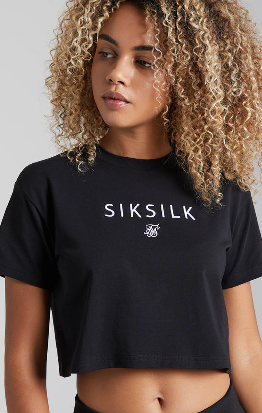 SikSilk Crop Logo Tee – Black