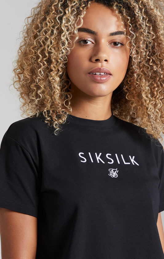 SikSilk Crop Logo Tee – Black