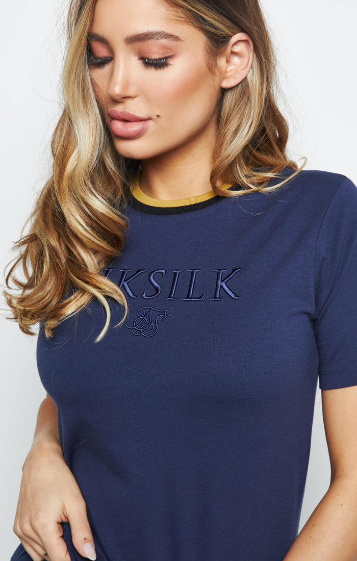 SikSilk Rib Knit Collar Ringer Tee - Navy (1)