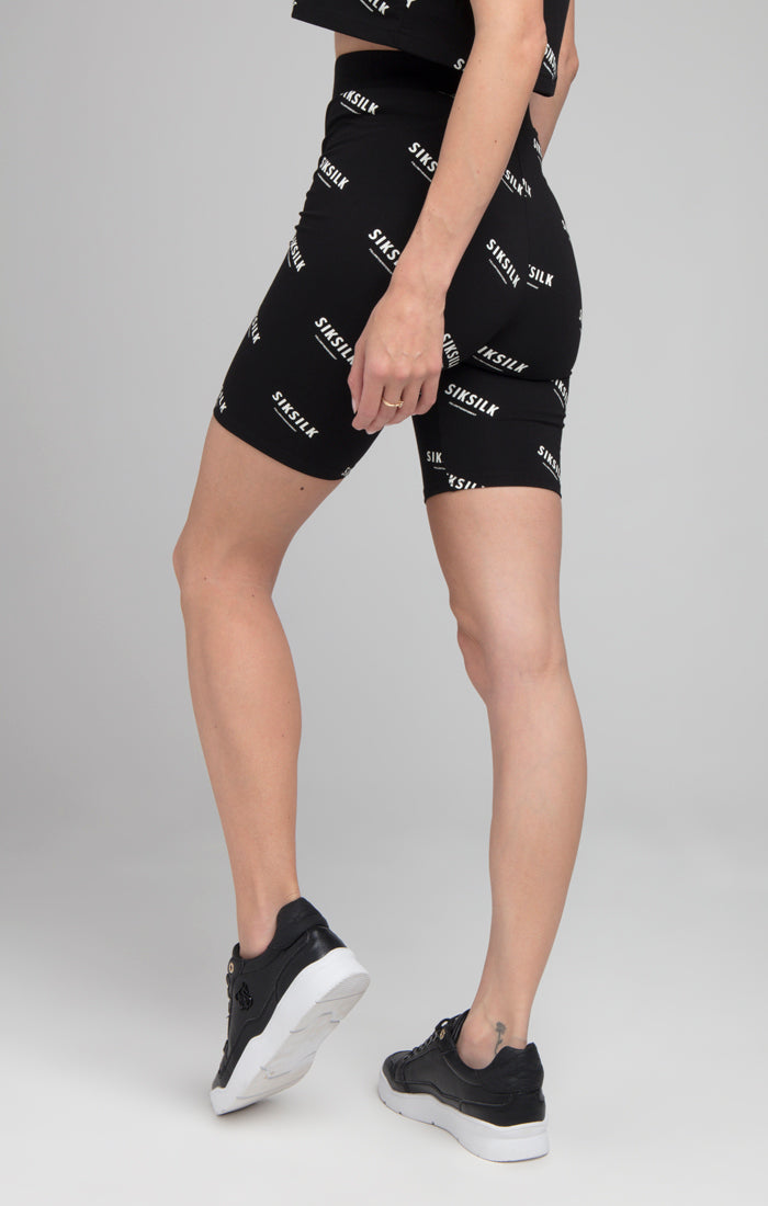 SikSilk Repeat Print Cycle Shorts Black