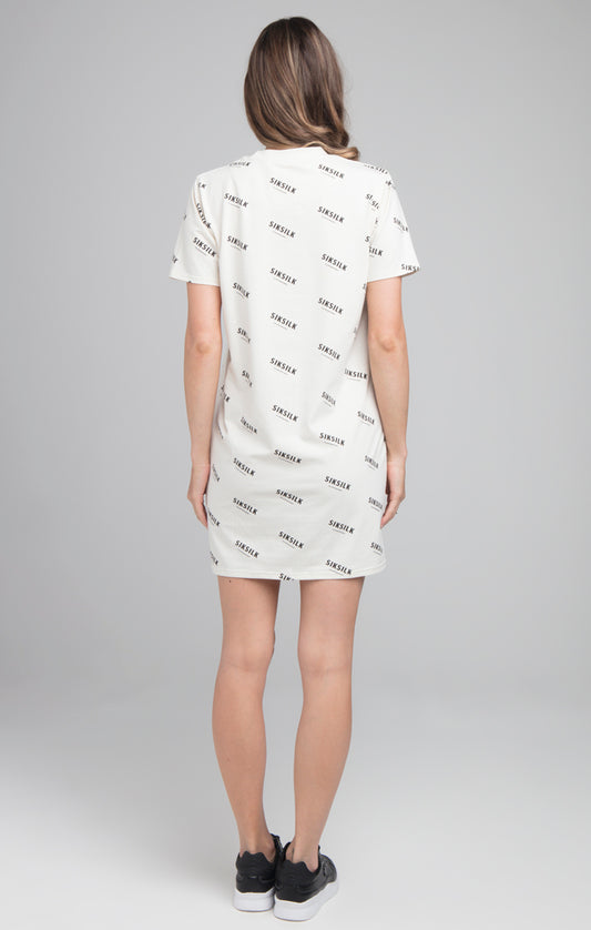 SikSilk Repeat Print T-Shirt Dress - Beige
