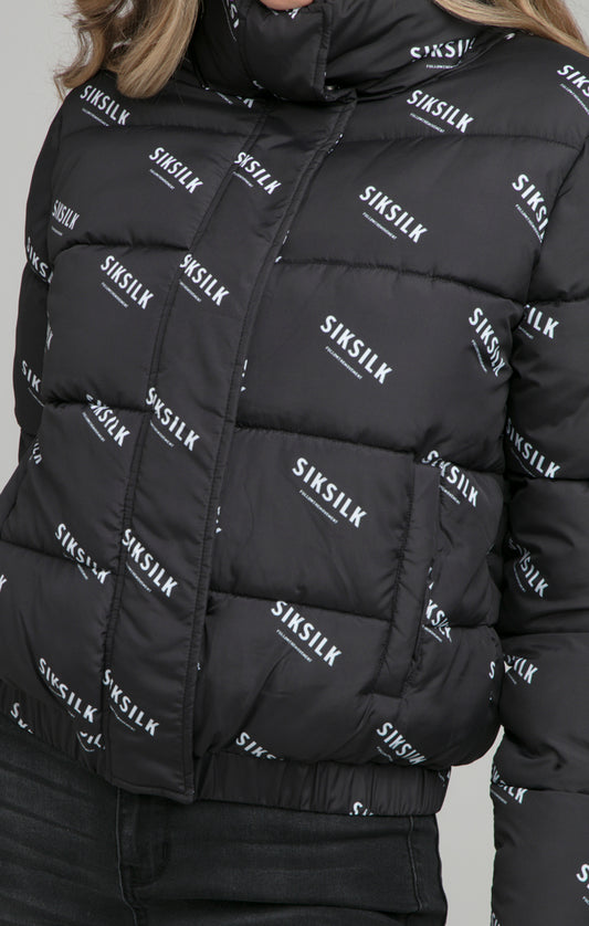 SikSilk All Over Print Padded Jacket - Black