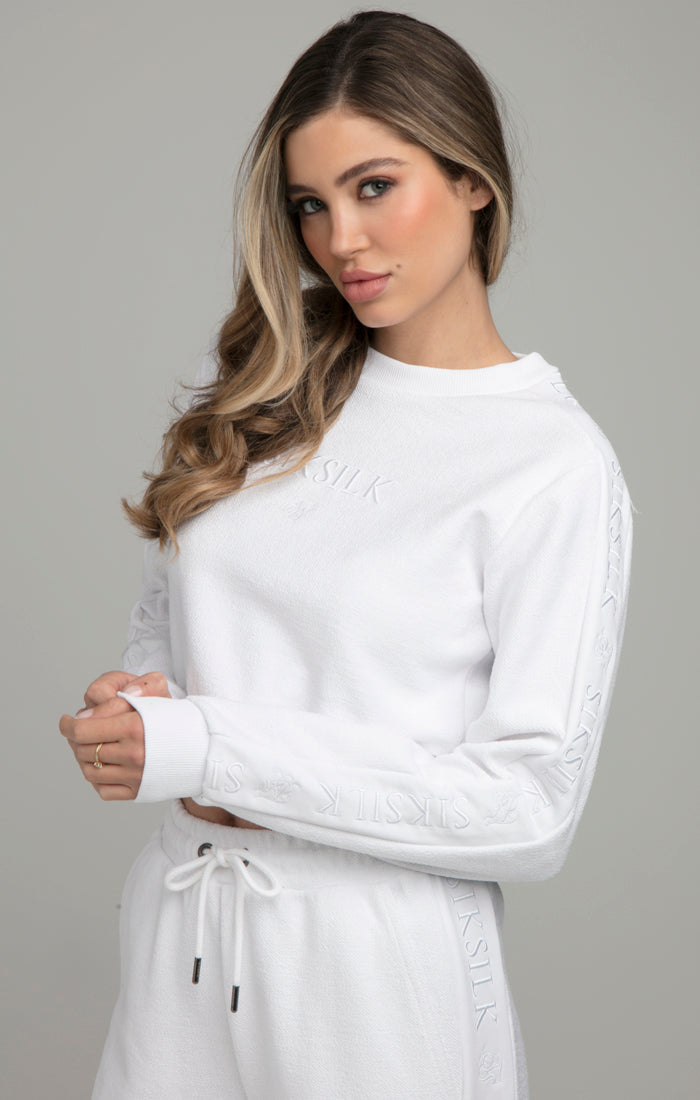 SikSilk Loopback Embroidered Crop Sweat - White