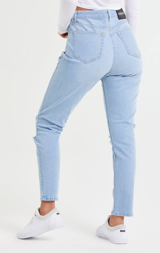 Light Blue Knee Rip Denim Mom Jean