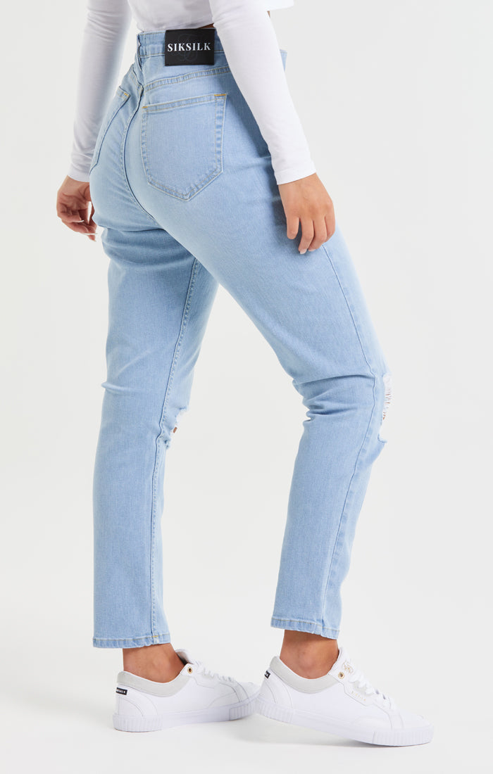 Light Blue Knee Rip Denim Mom Jean (1)