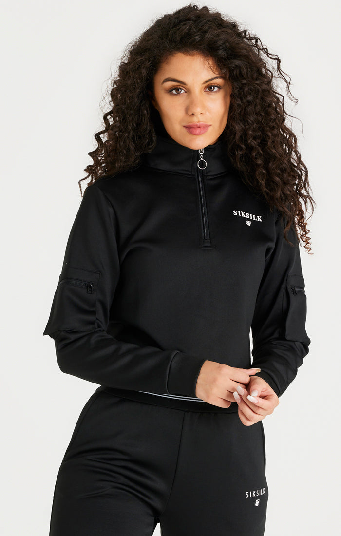 Black Cargo 1/4 Zip Hoodie