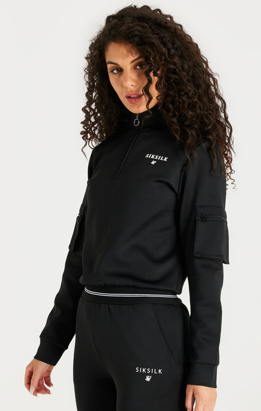 Black Cargo 1/4 Zip Hoodie