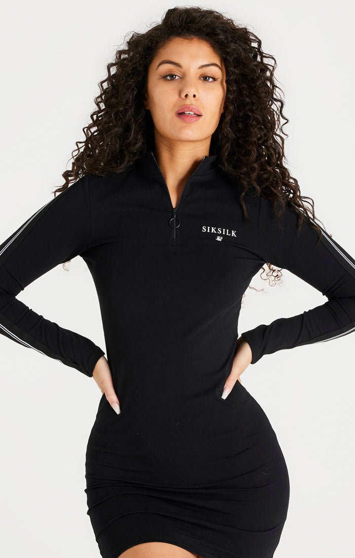 Black Long Sleeve 1/4 Zip Dress