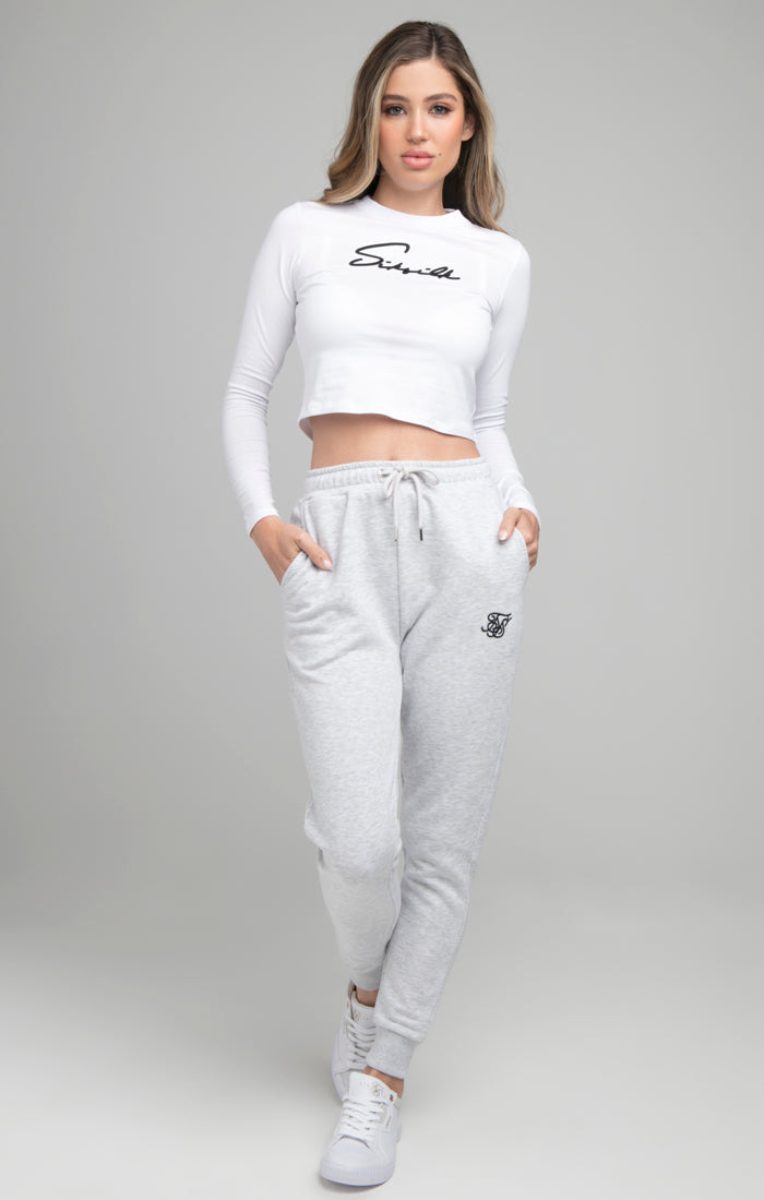 SikSilk Long Sleeve Signature Crop Tee - White (3)