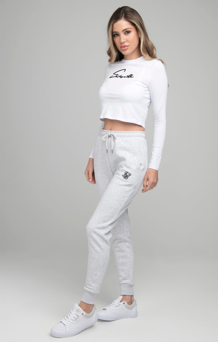 SikSilk Long Sleeve Signature Crop Tee - White