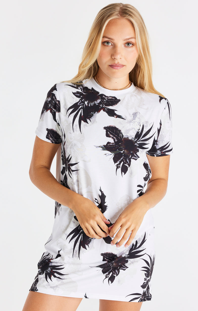 SikSilk Retro Fire Print T-Shirt Dress - Ecru
