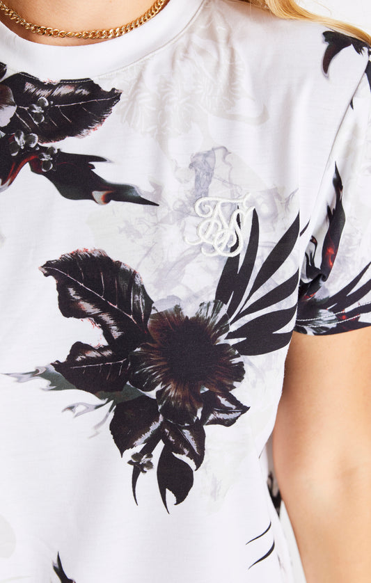 SikSilk Retro Fire Print T-Shirt Dress - Ecru